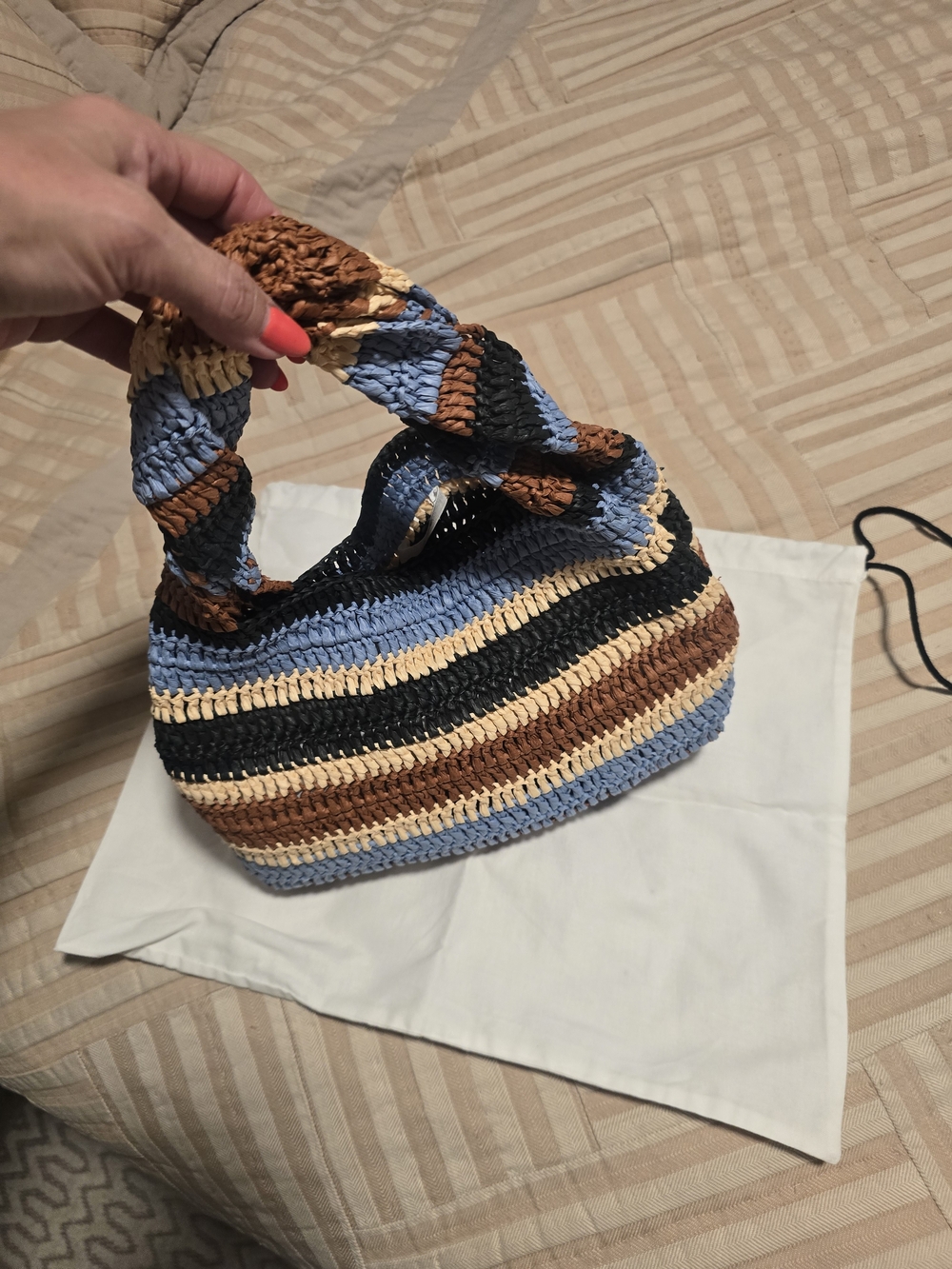 A.L.C. Woven Small Straw Tote in Blue, Black & Rust. NWT - Picture 3 of 9